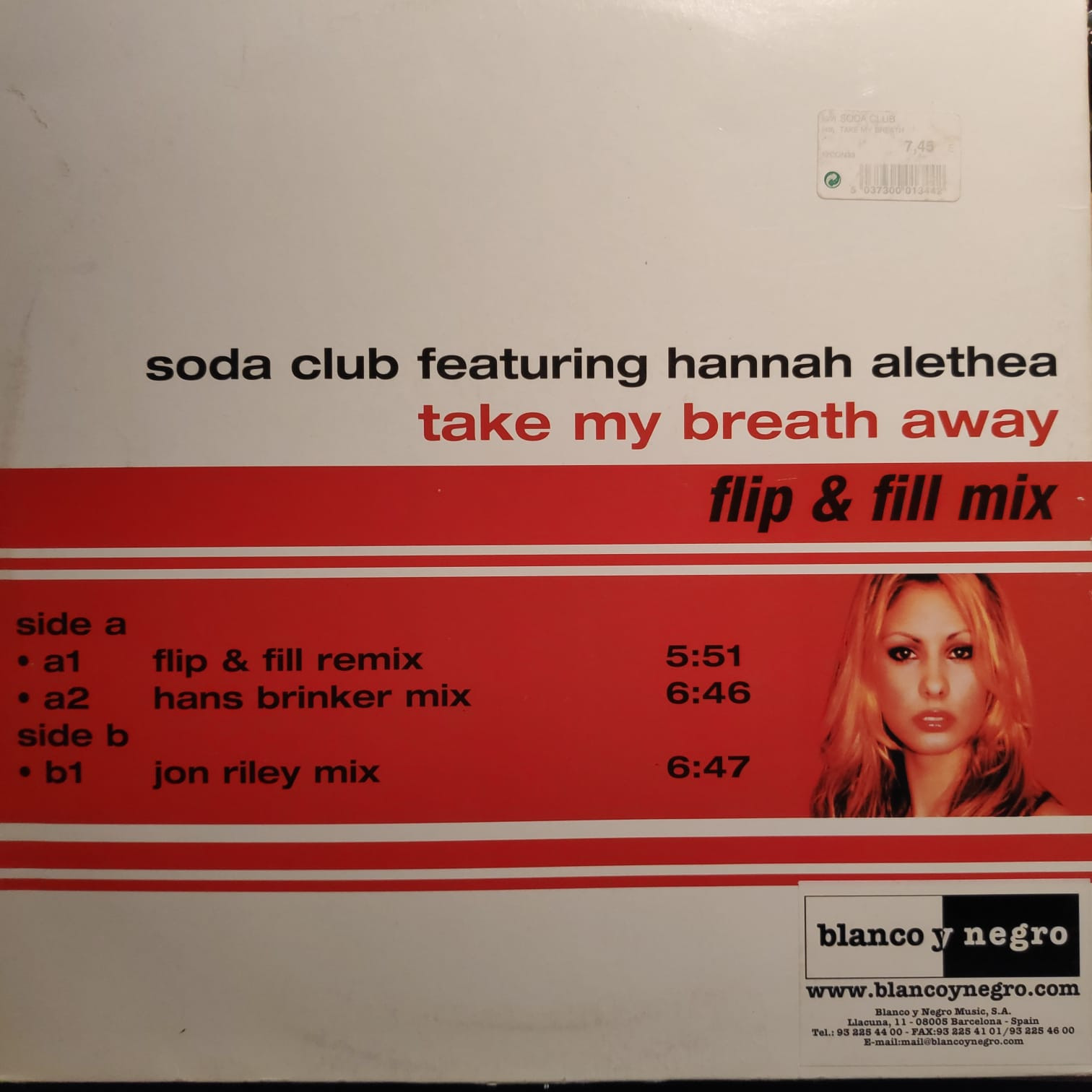 (24111) Soda Club Featuring Hannah Alethea ‎– Take My Breath Away