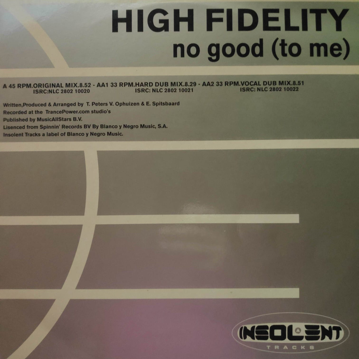 (18689) High Fidelity ‎– No Good (To Me)