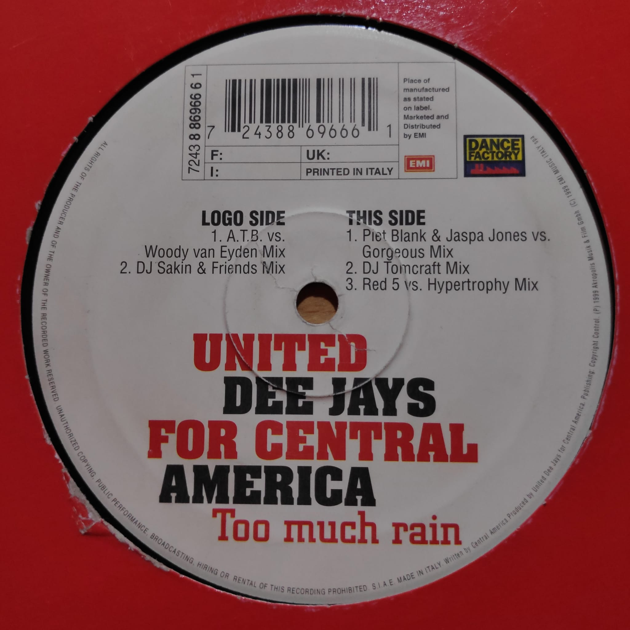 (28256) United Dee Jays For Central America ‎– Too Much Rain