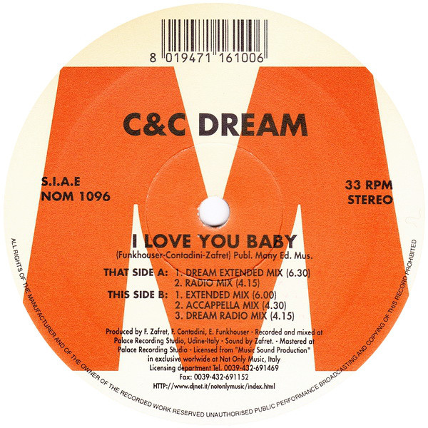 (JR307) C&C Dream ‎– I Love You Baby