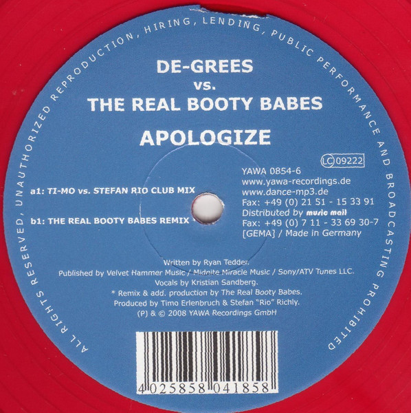 (26548) De-Grees Vs. The Real Booty Babes ‎– Apologize