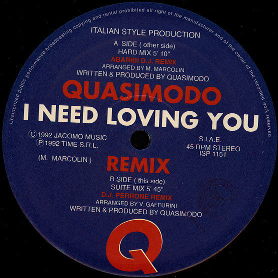 (CUB2056) Quasimodo ‎– I Need Loving You (Remix)