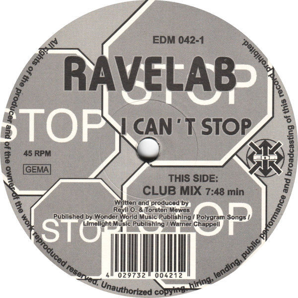 (7244) Ravelab ‎– I Can't Stop / Send Me An Angel