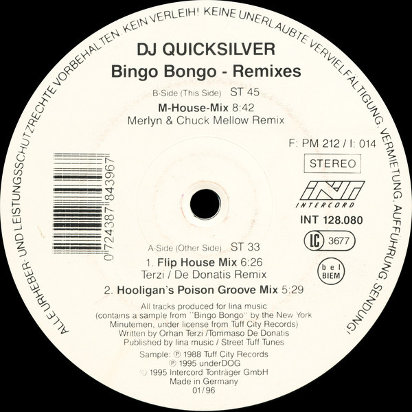 (25205) DJ Quicksilver ‎– Bingo Bongo (Remixes)