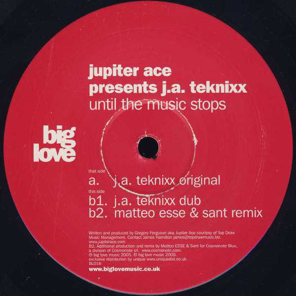 (SIN189) Jupiter Ace Presents J.A. Teknixx ‎– Until The Music Stops