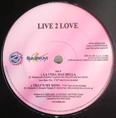 (10003) Live 2 Love ‎– La Cosa Mas Bella