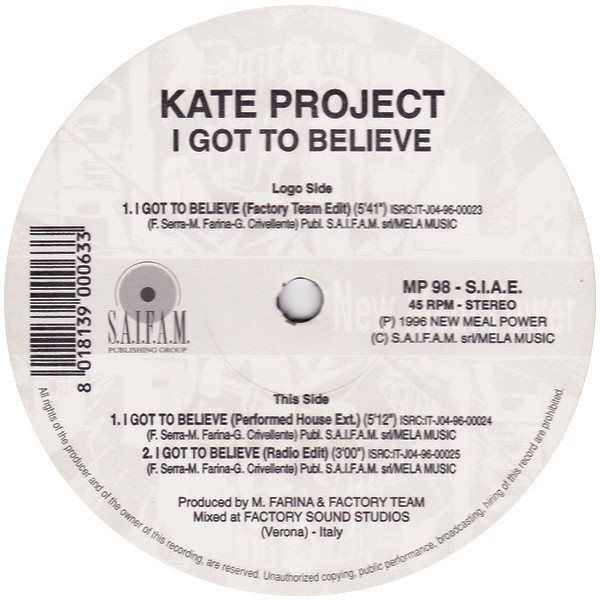 (CUB0905) Kate Project ‎– I Got To Believe