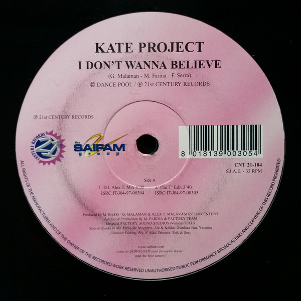 (17726) Kate Project ‎– I Don't Wanna Believe