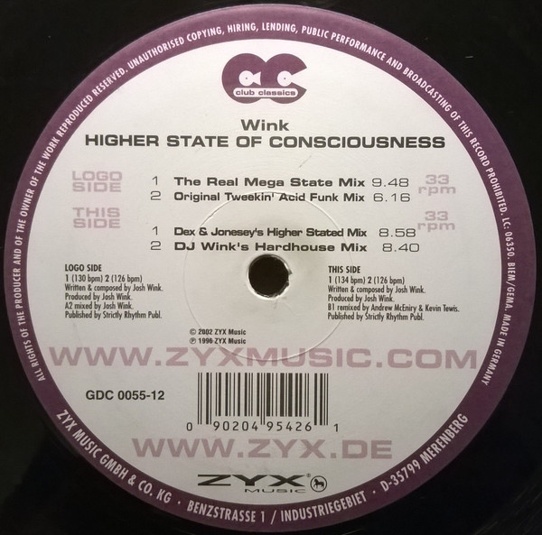 (JR1540) Wink ‎– Higher State Of Consciousness ('96 Remixes)